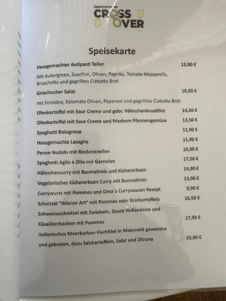 Speisekarte, Restaurant CrossOver