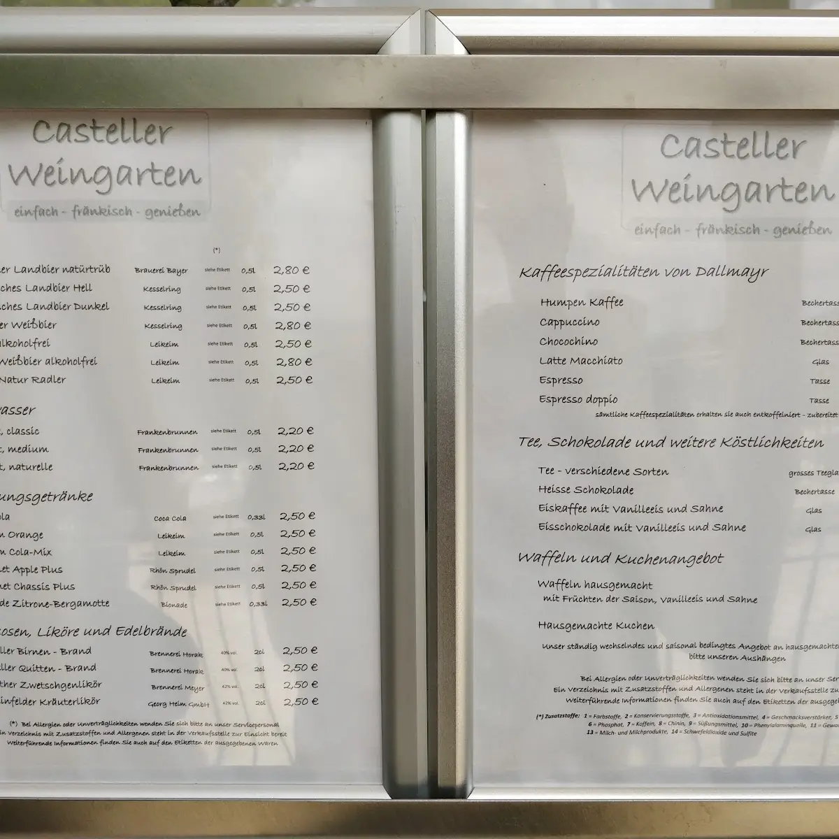 Speisekarte, Weingarten Castell