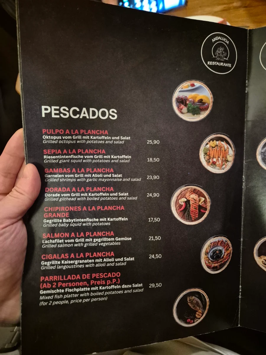 Speisekarte, Andalucia