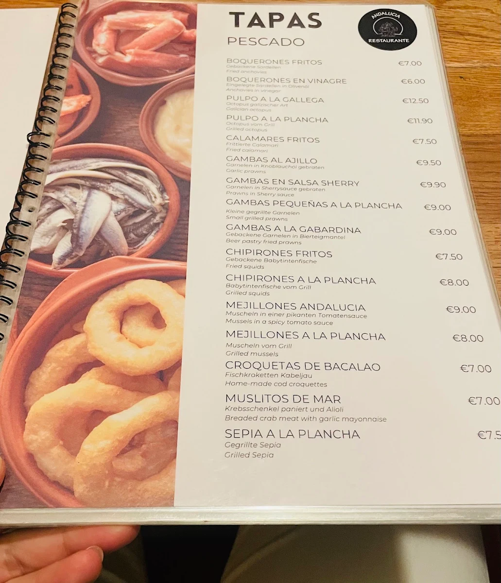 Speisekarte, Andalucia
