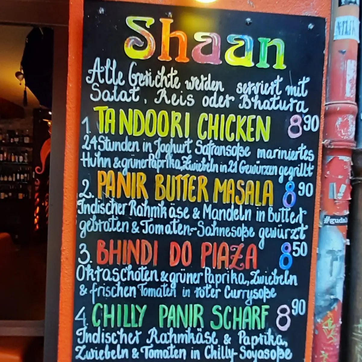 Speisekarte, Restaurant Shaan