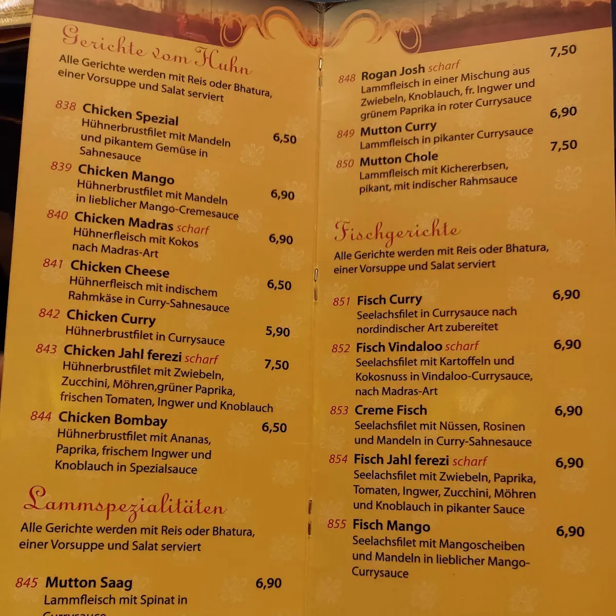 Speisekarte, Restaurant Shaan