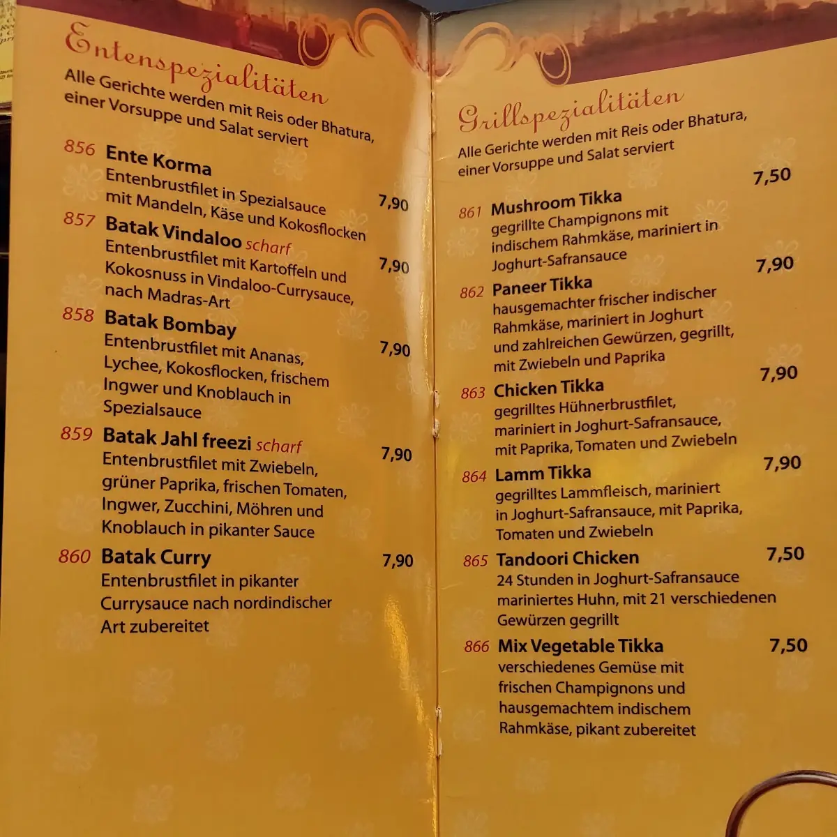 Speisekarte, Restaurant Shaan
