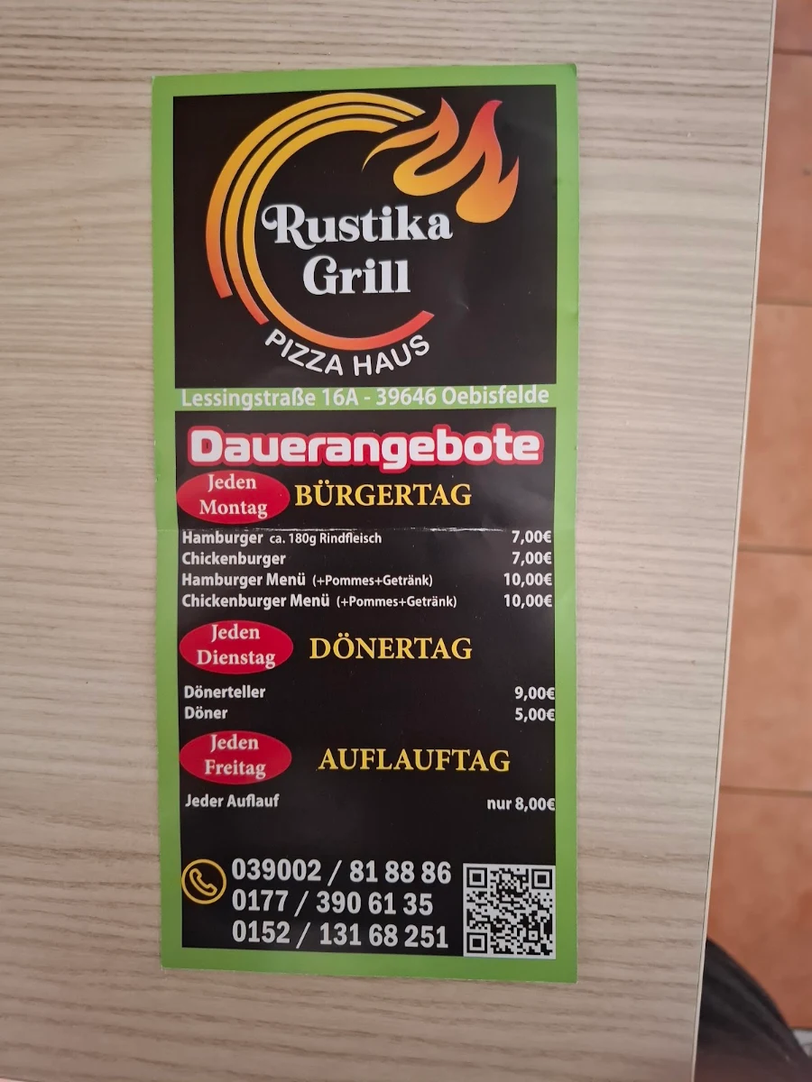 Speisekarte, Rustica Grill Pizza Haus