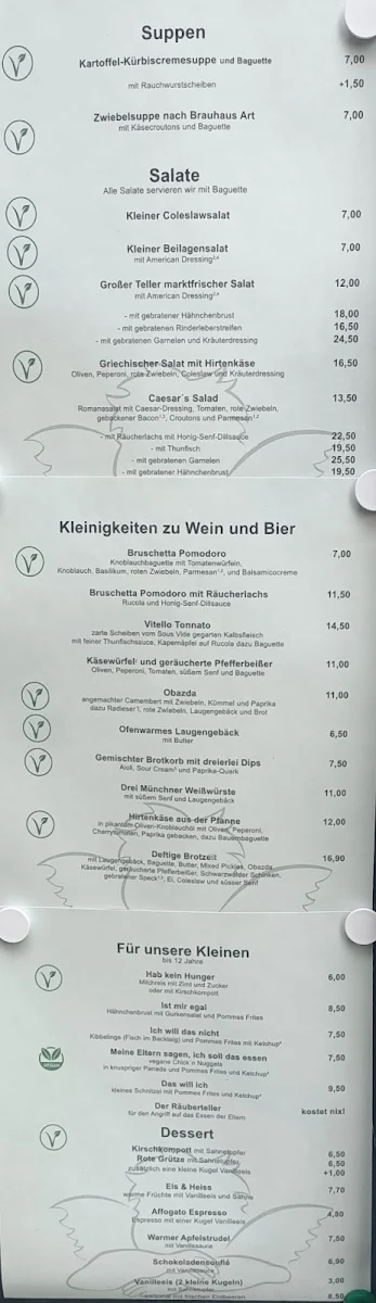 Speisekarte, Mälzer Brau- und Tafelhaus