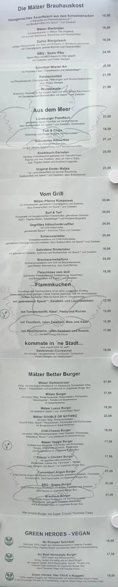Speisekarte, Mälzer Brau- und Tafelhaus