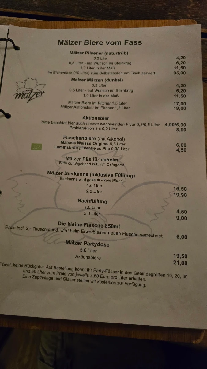Speisekarte, Mälzer Brau- und Tafelhaus