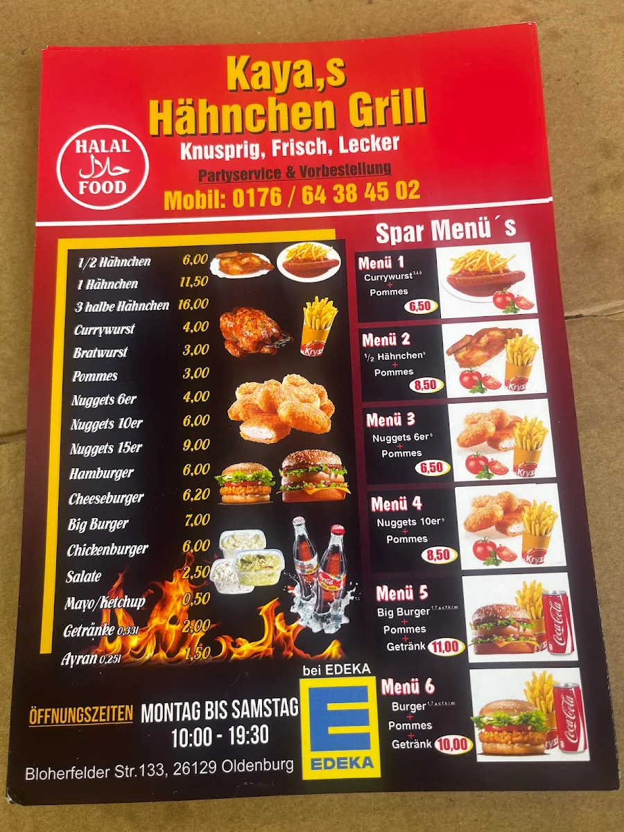 Speisekarte, Kaya's Hähnchengrill