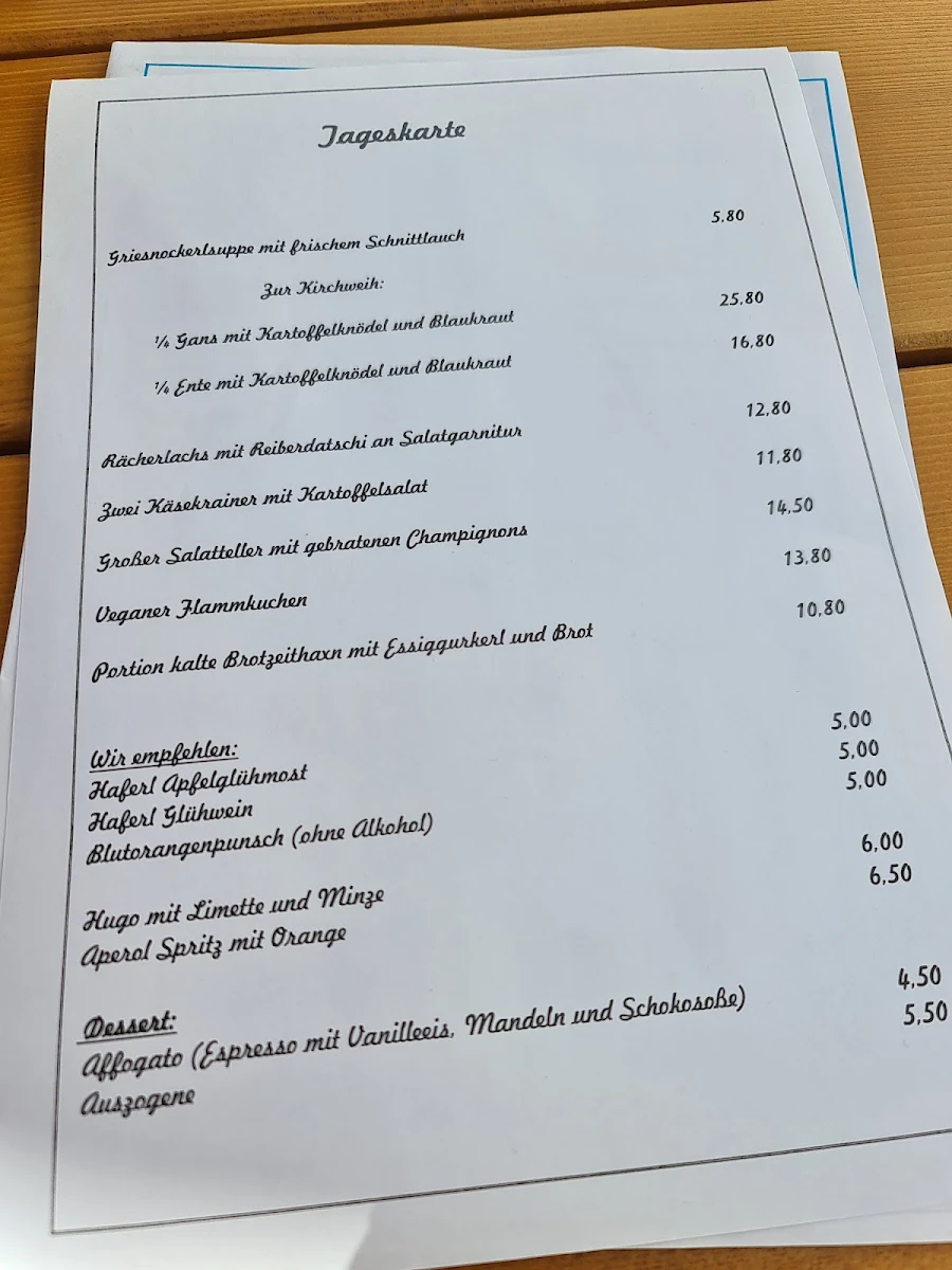 Speisekarte, Klosterbräustüberl
