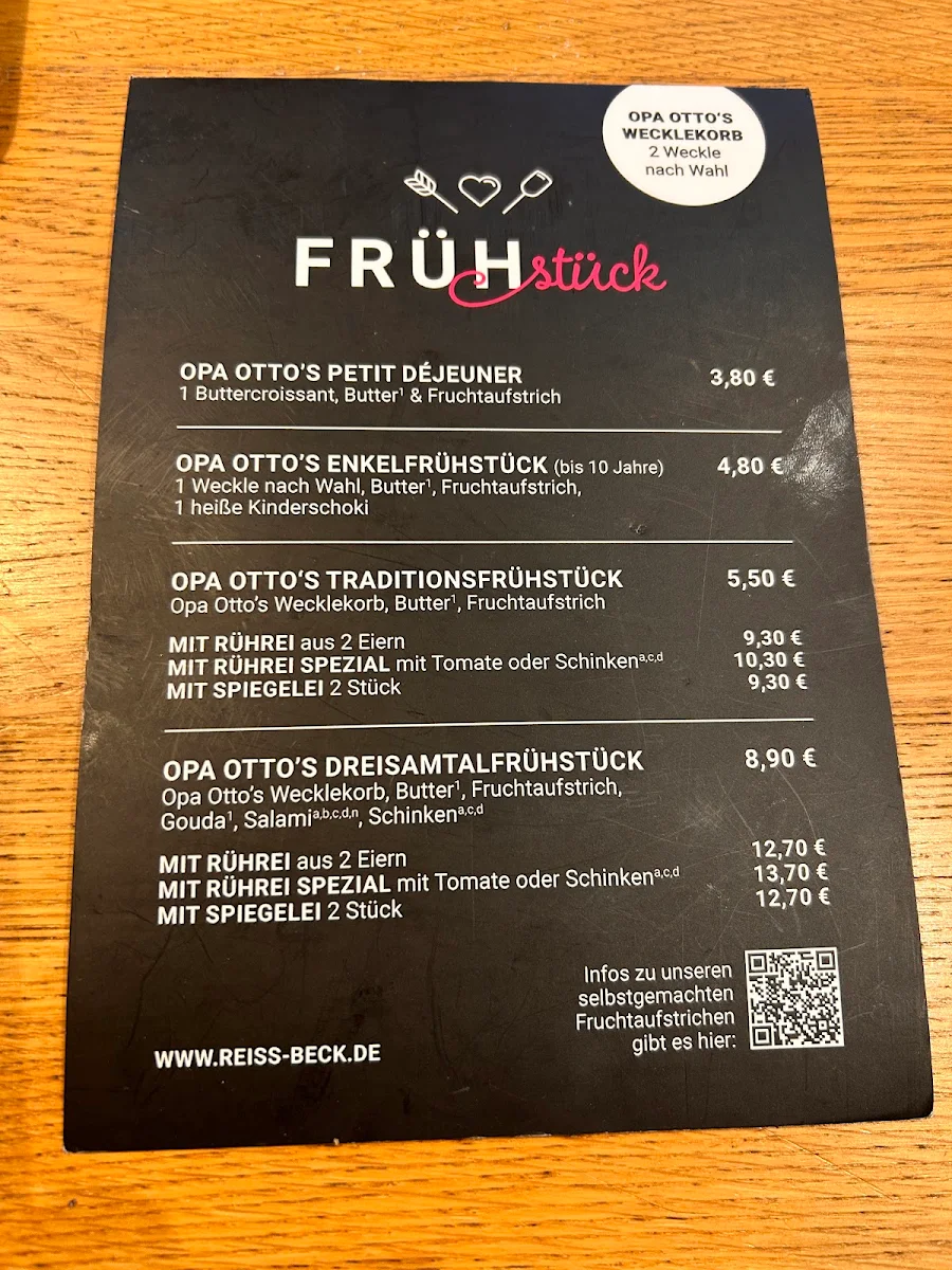 Speisekarte, Reiß Beck Bäckerei-Café