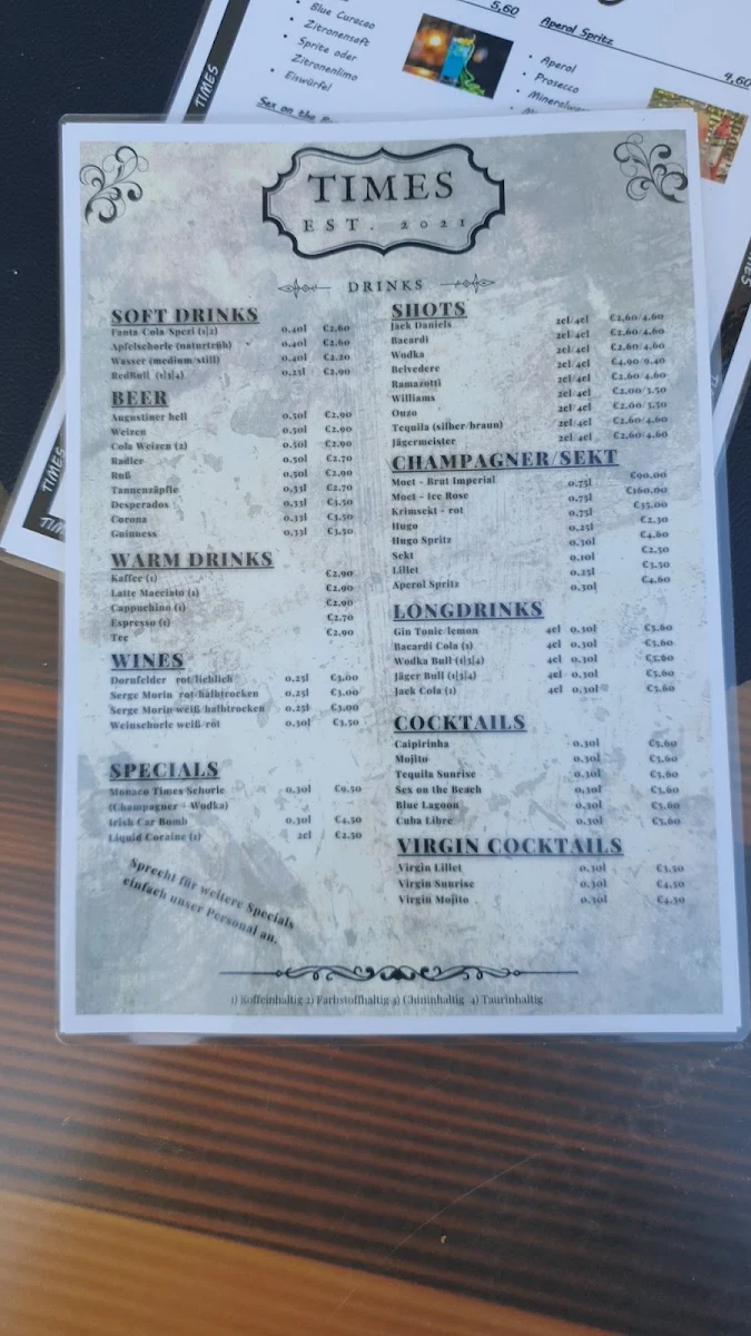 Speisekarte, Times Bistro & Bar
