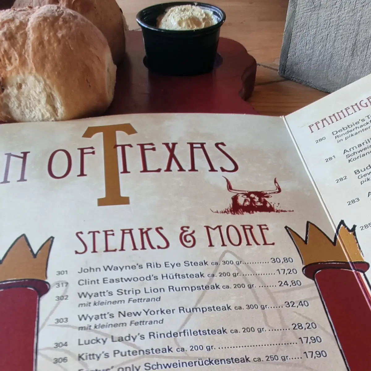 Speisekarte, Queen of Texas