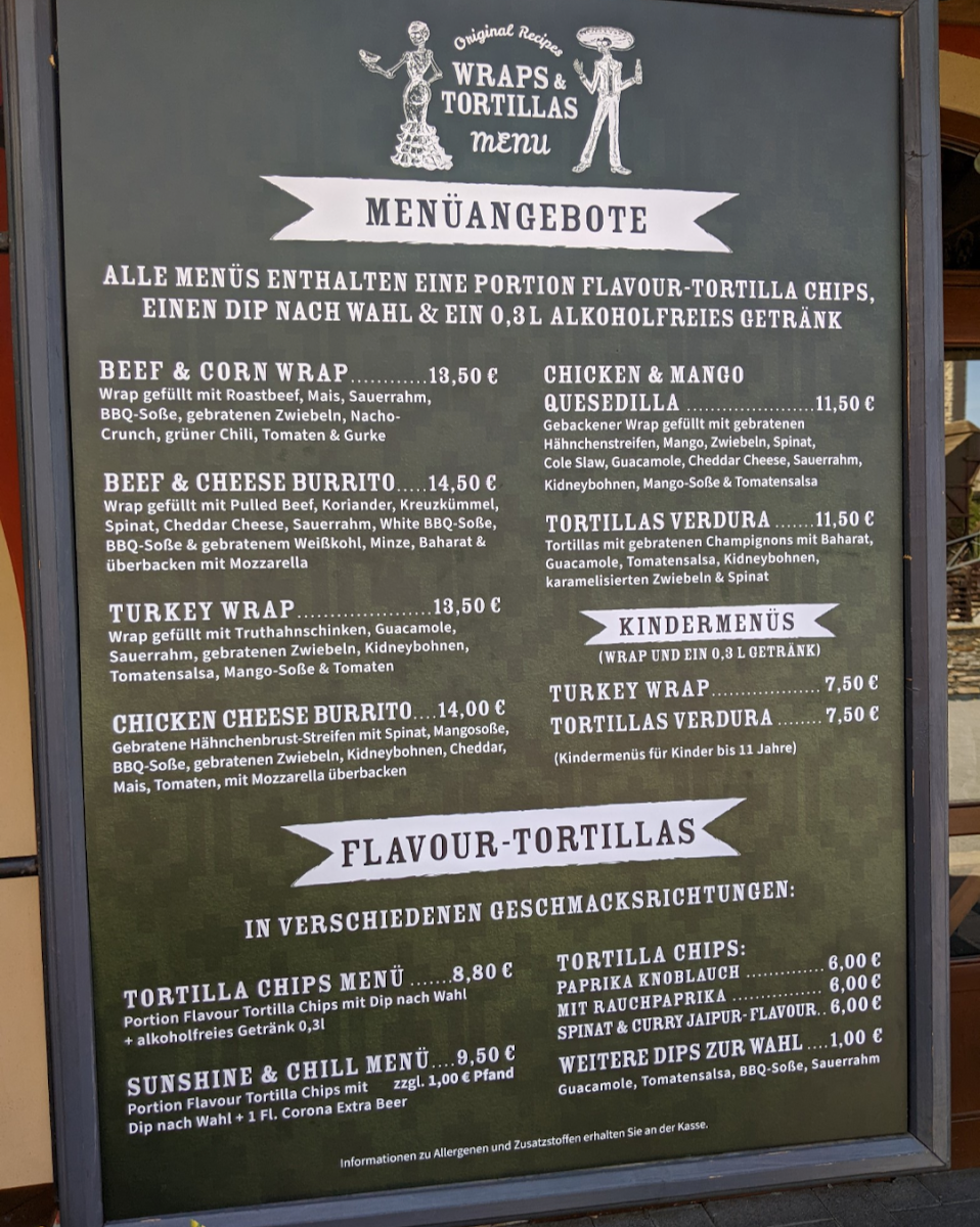 Speisekarte, La Cantina Tacana
