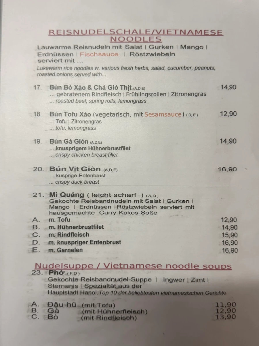Speisekarte, Tarmy Vietnamese Cuisine & Sushi