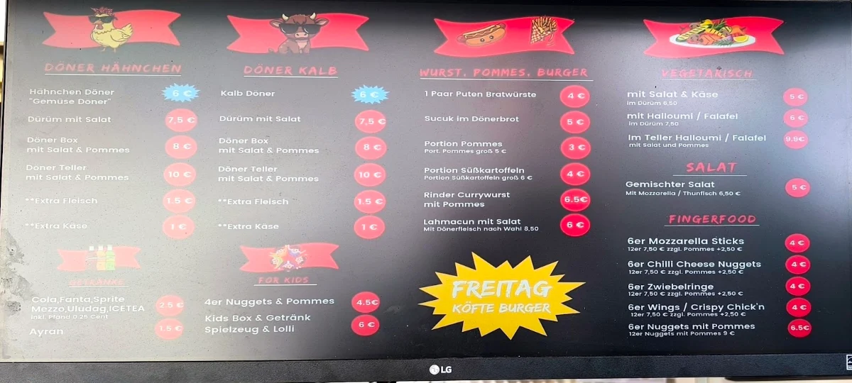 Speisekarte, Altstadt Döner