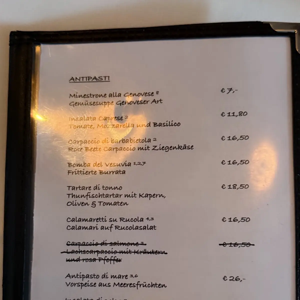 Speisekarte, Cuneo