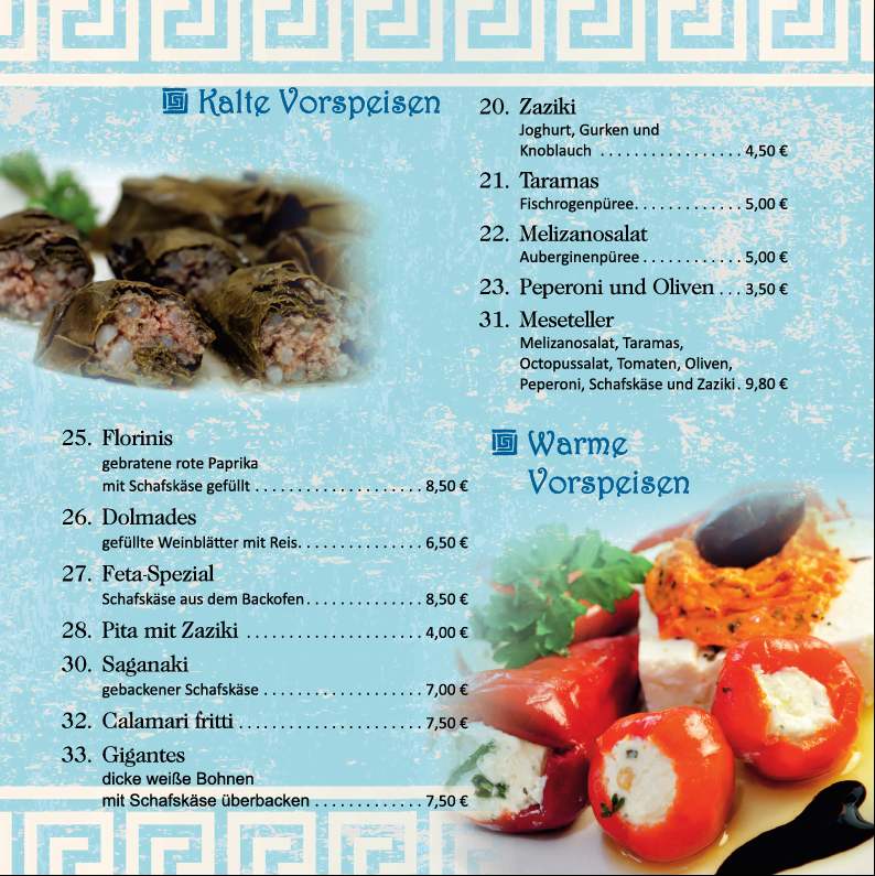 Speisekarte, Restaurant Olympia