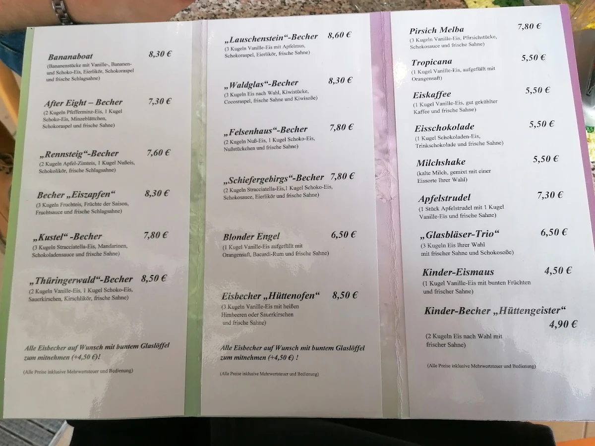 Speisekarte, Cafe Eiszapfen