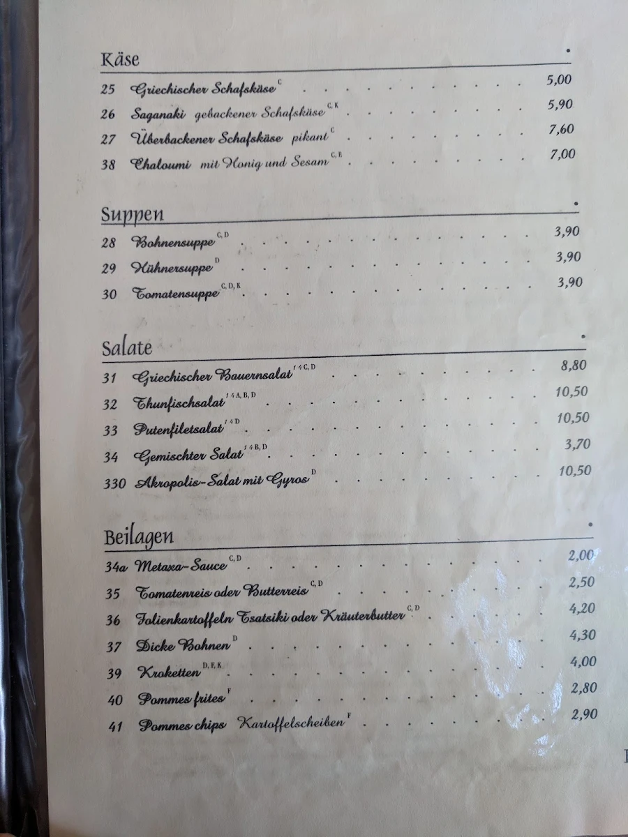 Speisekarte, Akropolis