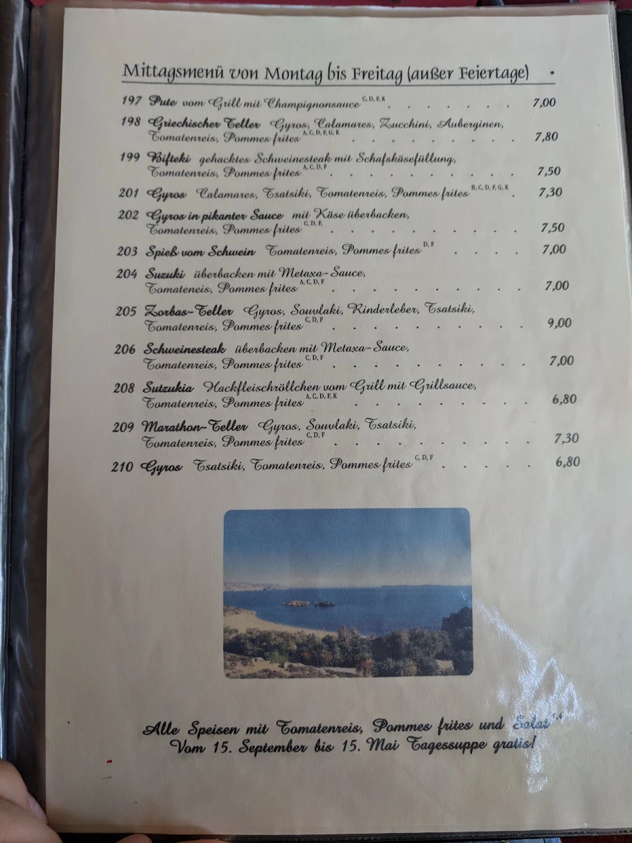 Speisekarte, Akropolis