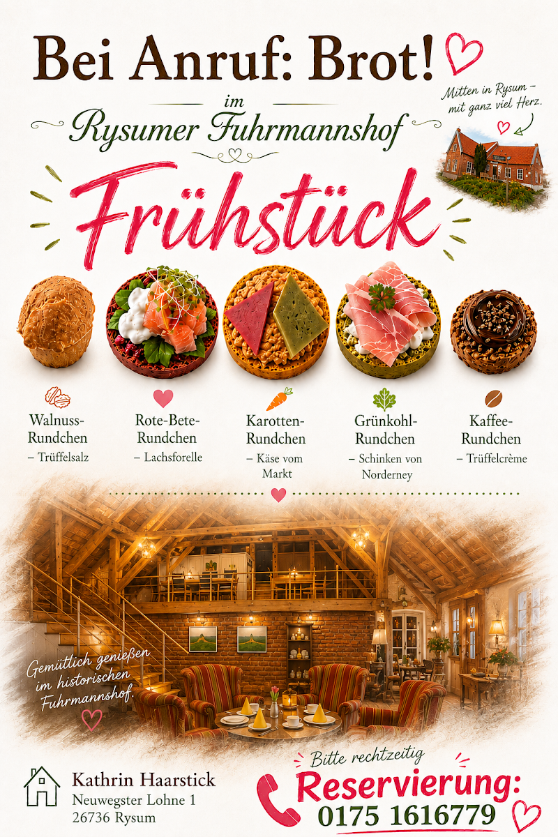 Speisekarte, Rysumer Fuhrmannshof - Weltklassik am Klavier - Café