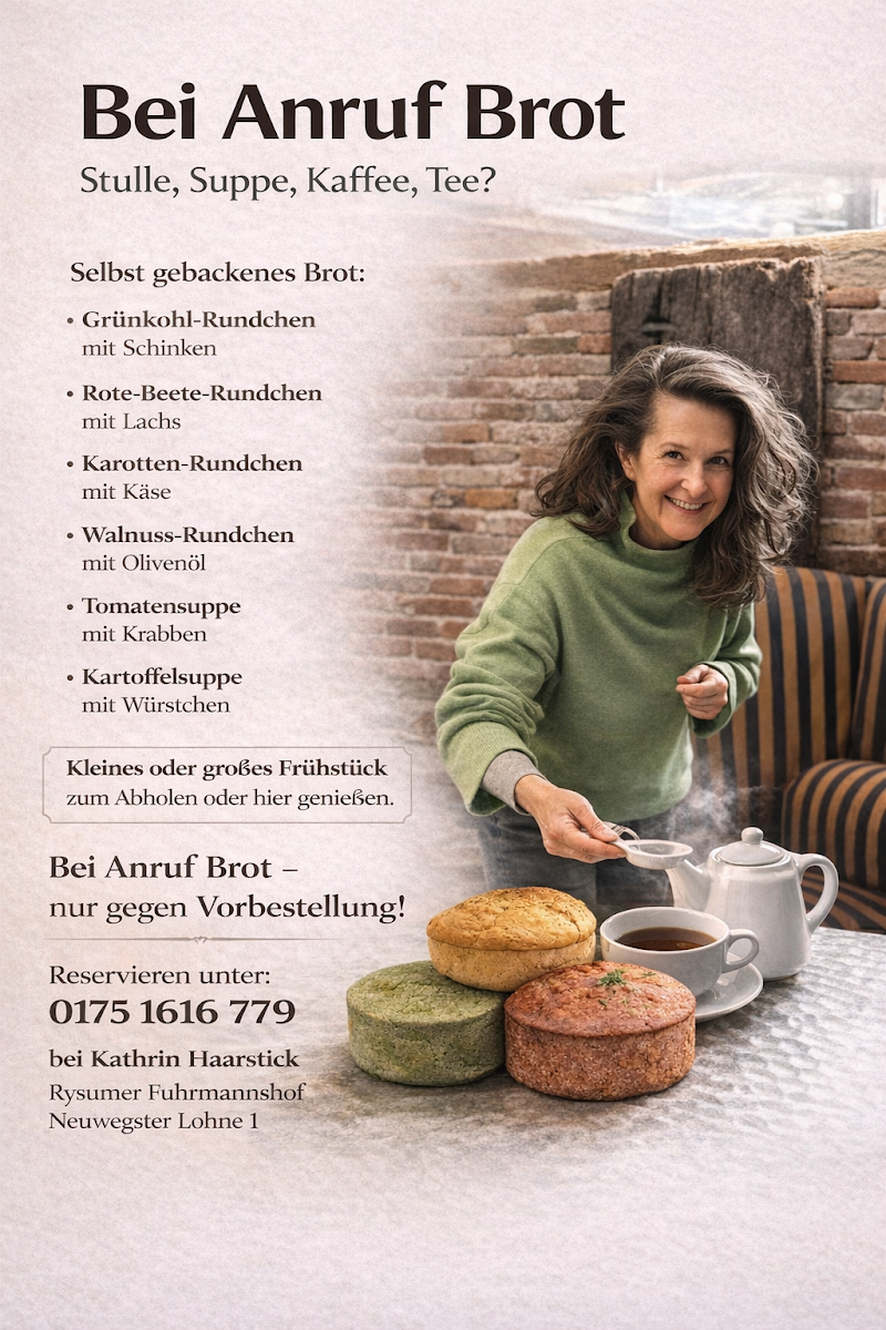 Speisekarte, Rysumer Fuhrmannshof - Weltklassik am Klavier - Café