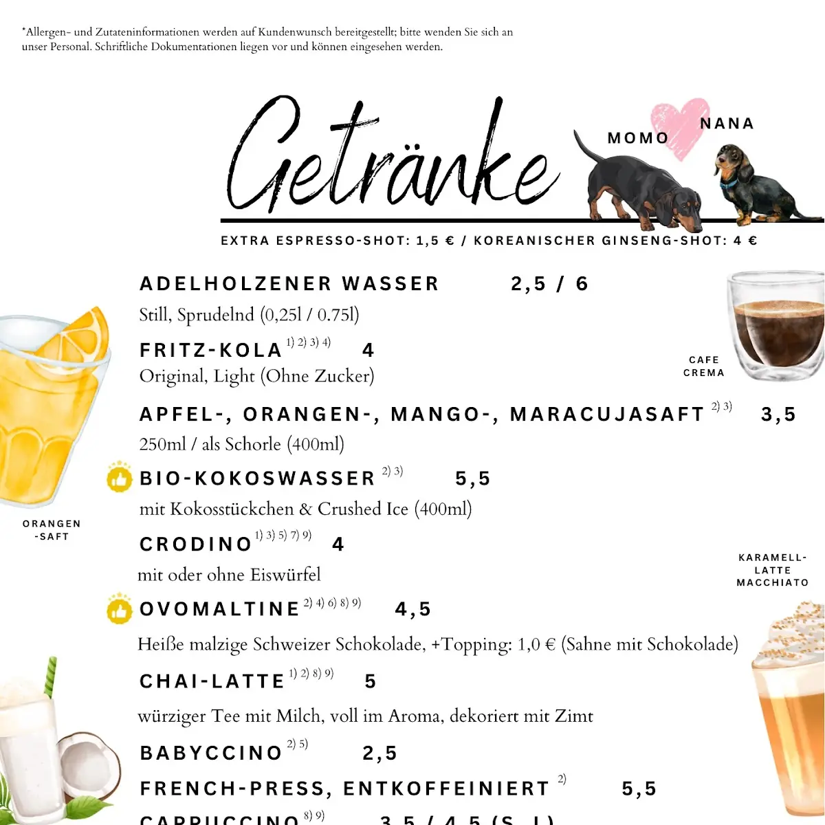 Speisekarte, Momo Nana Café & Bistro