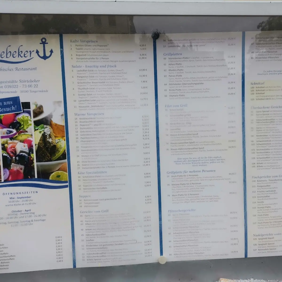 Speisekarte, Restaurantschiff Störtebeker