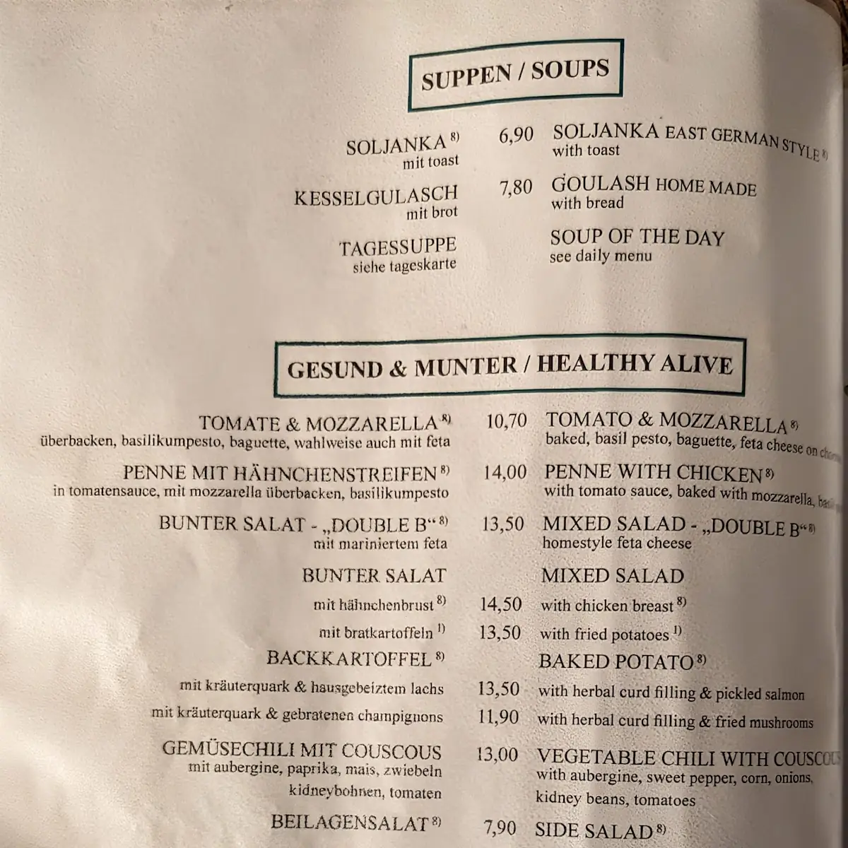 Speisekarte, Double b