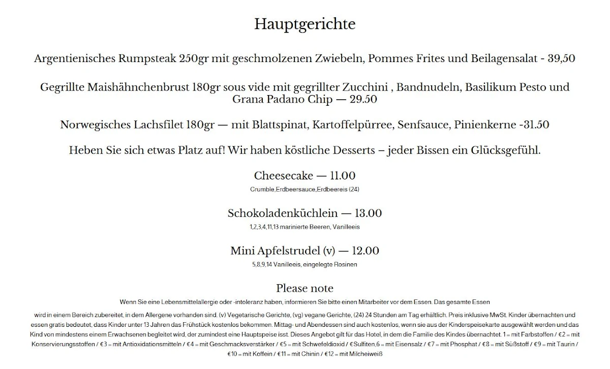 Speisekarte, Restaurant Francis