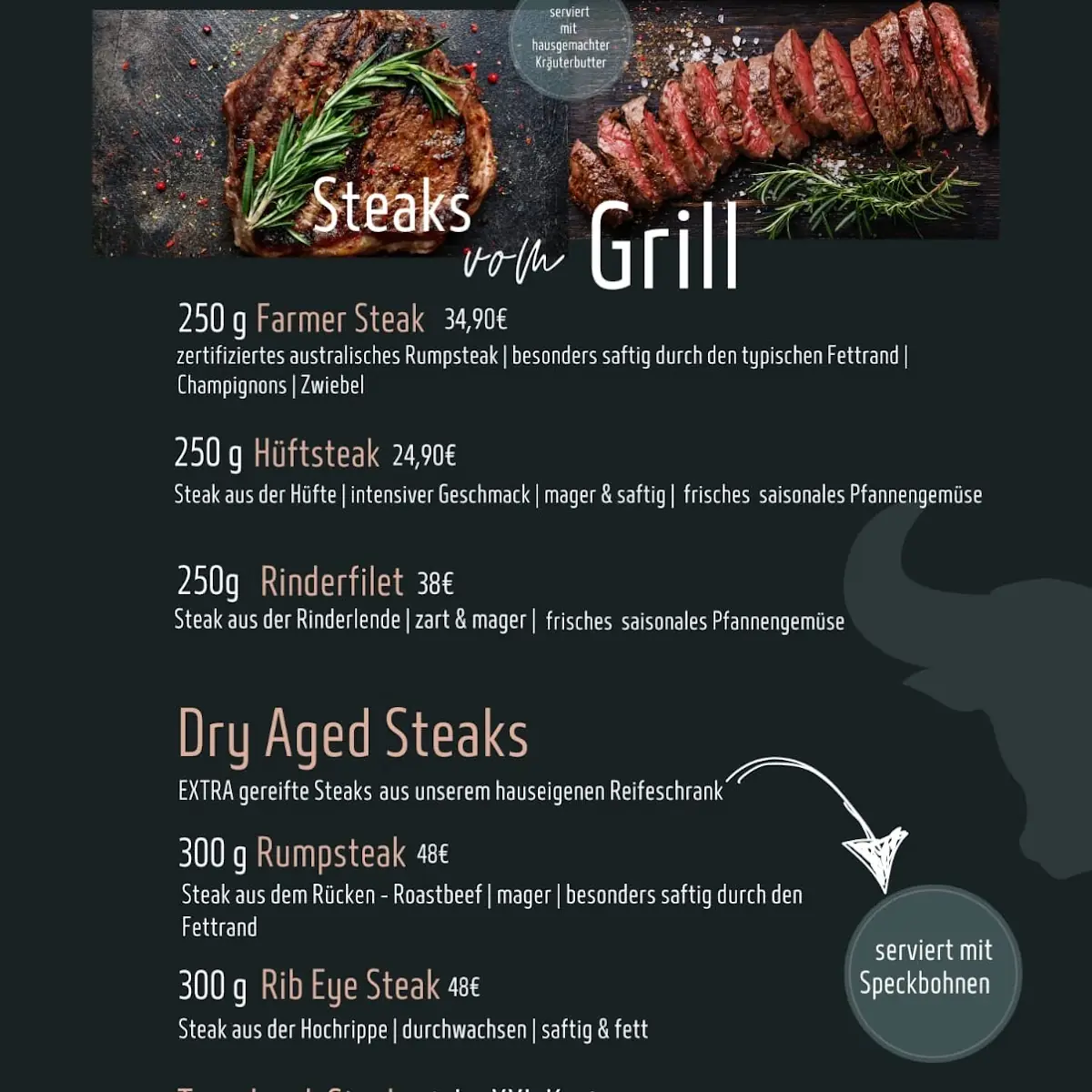 Speisekarte, FARMER STEAKHOUSE