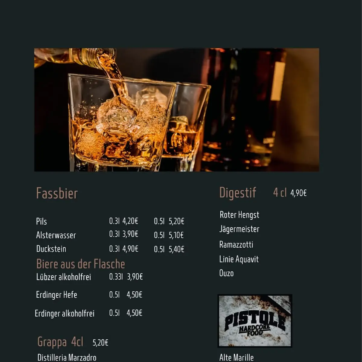 Speisekarte, FARMER STEAKHOUSE