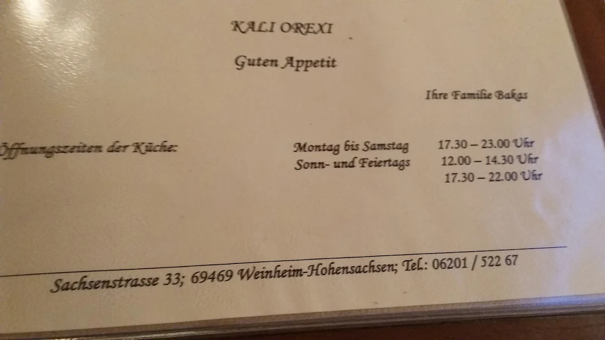 Speisekarte, Zum goldenen Ochsen
