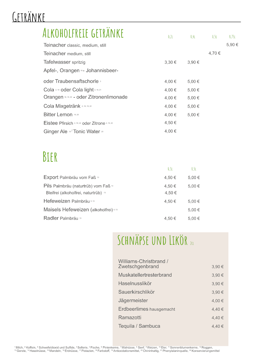 Speisekarte, Cafe und Wein, Hofcafe und Gästehaus - Heilbronn