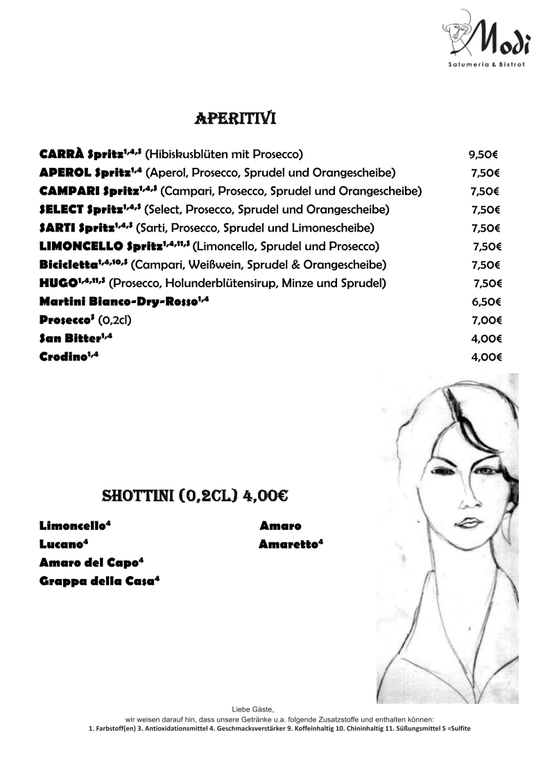 Speisekarte, Modi - Salumeria & Bistrot