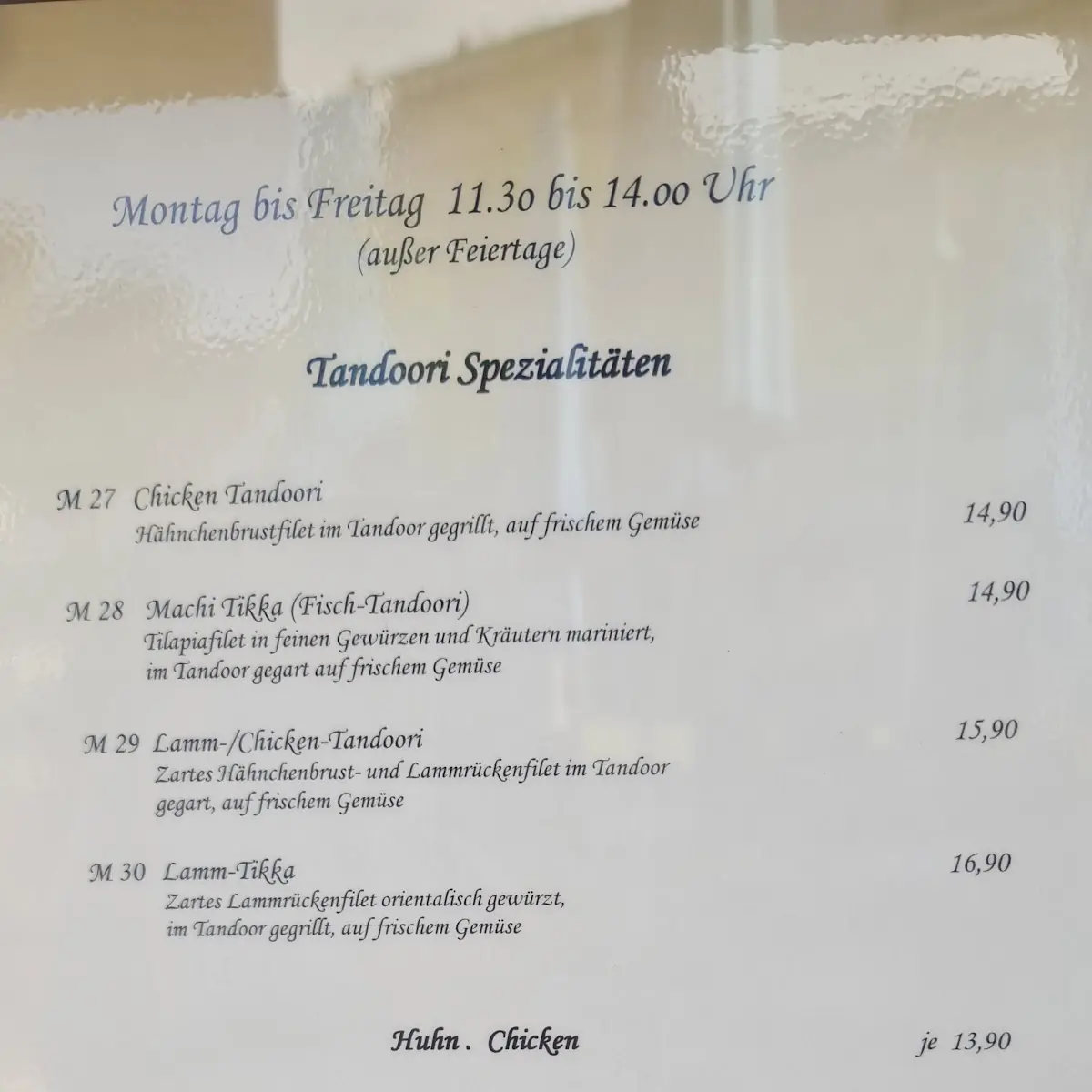 Speisekarte, Shahi Tandoori Restaurant Rüsselsheim am Main