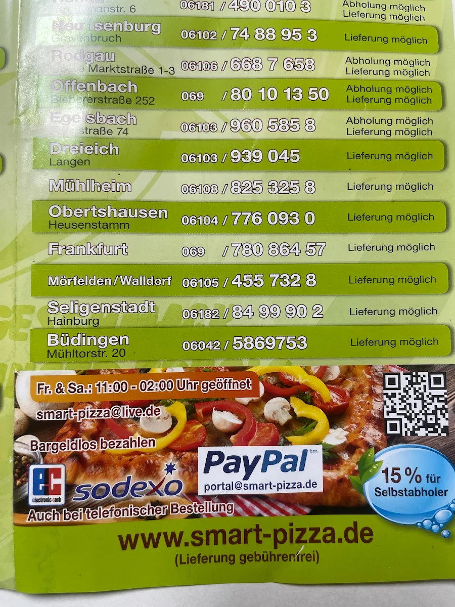 Speisekarte, SMART PIZZA Büdingen