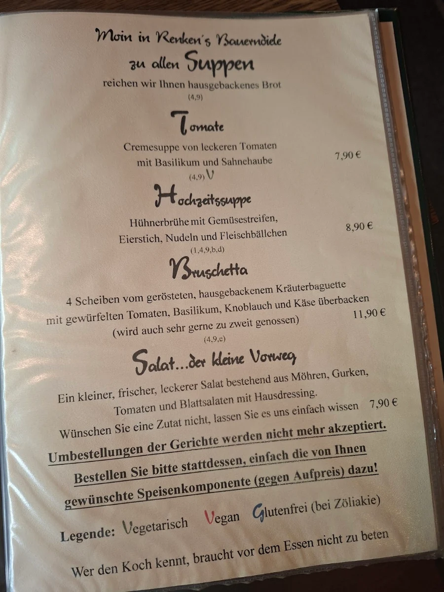 Speisekarte, Renken's Bauerndiele