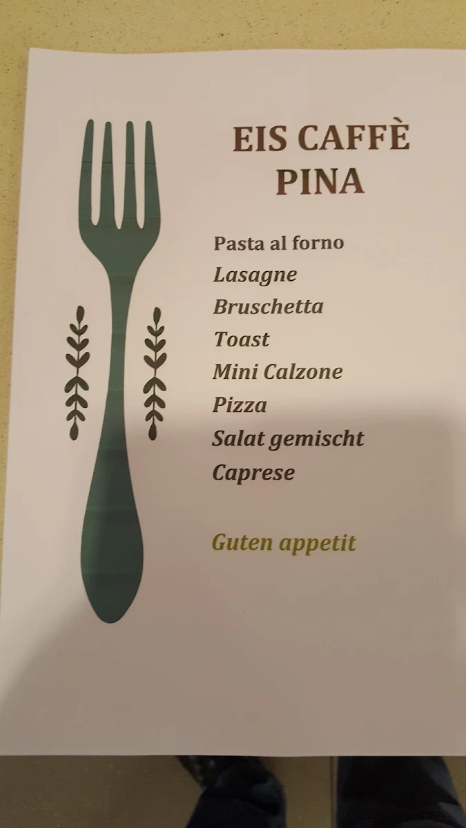 Speisekarte, Eiscafé Pina