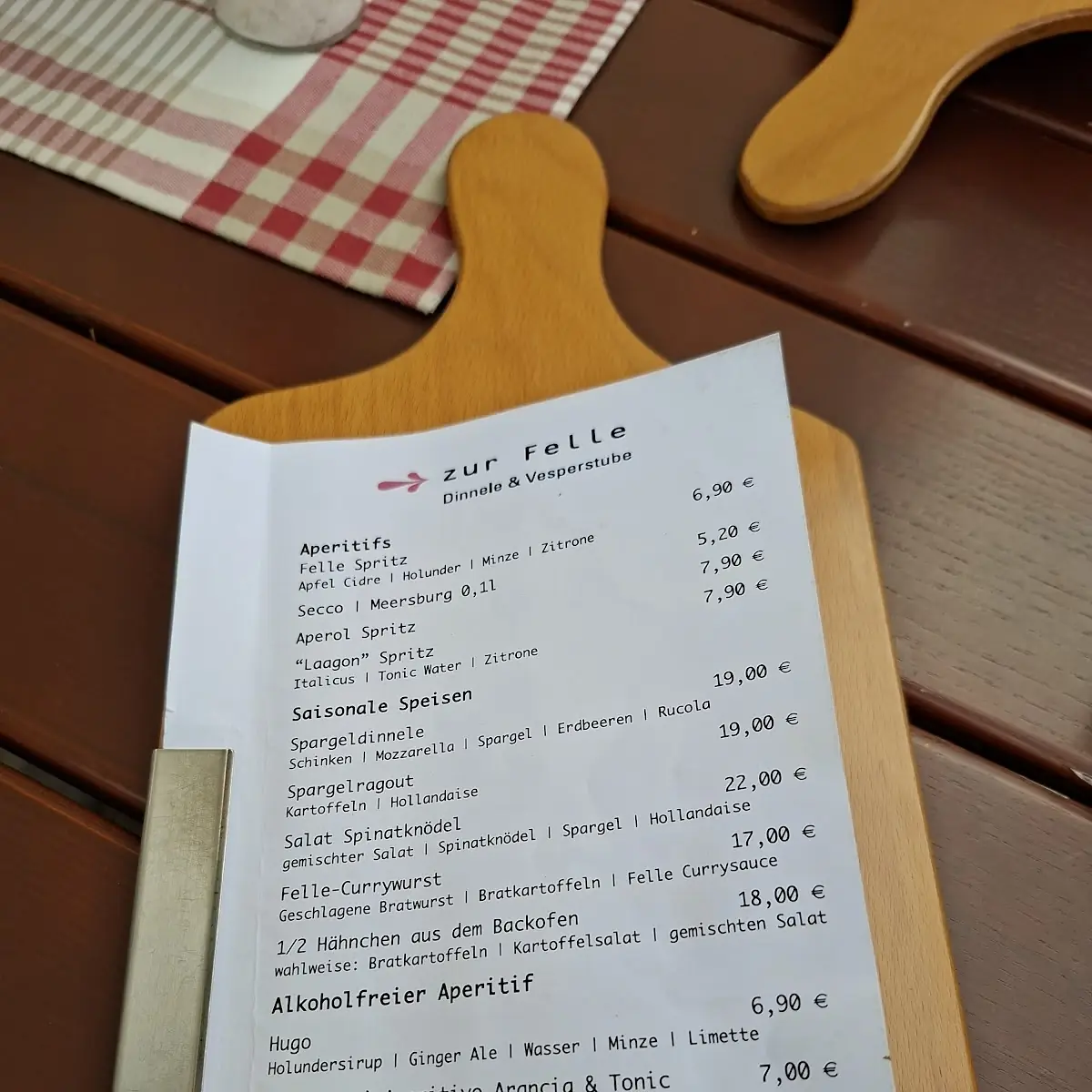 Speisekarte, Zur Felle - Dinnele & Vesperstube
