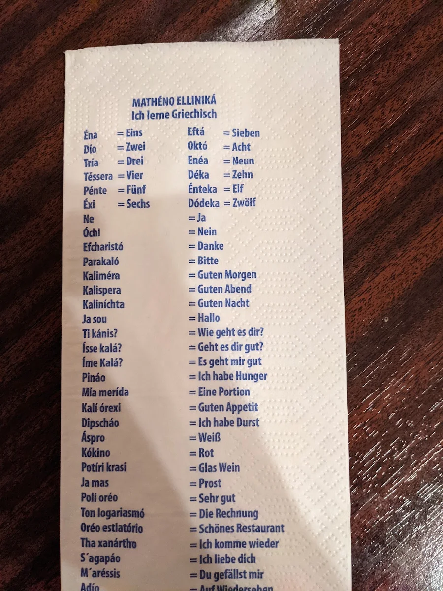 Speisekarte, Griechisches Restaurant Athen