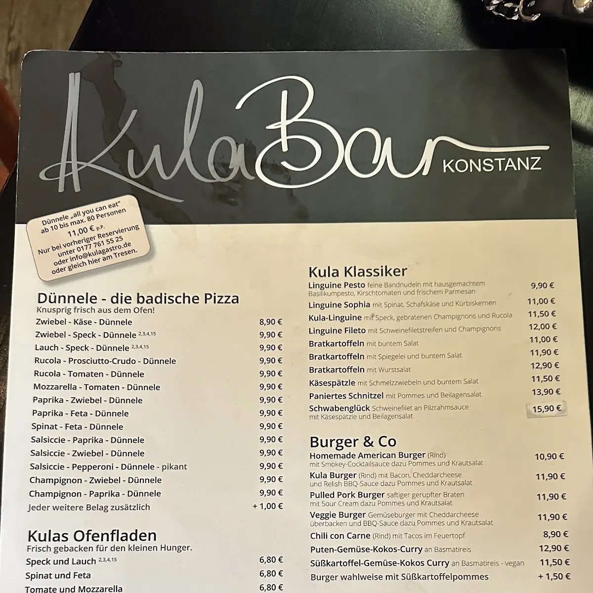 Speisekarte, Kula-Bar