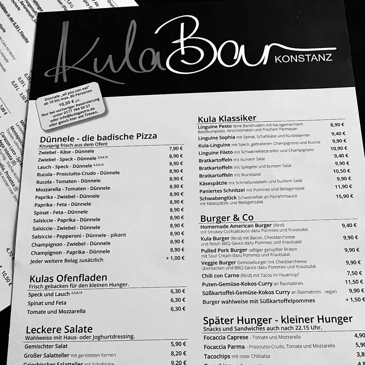 Speisekarte, Kula-Bar