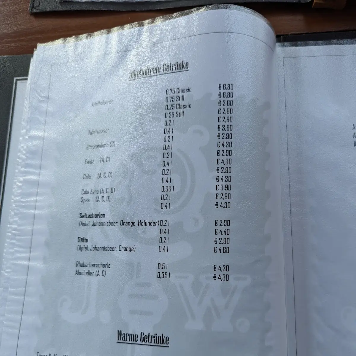 Speisekarte, Landgasthof zum Augustiner