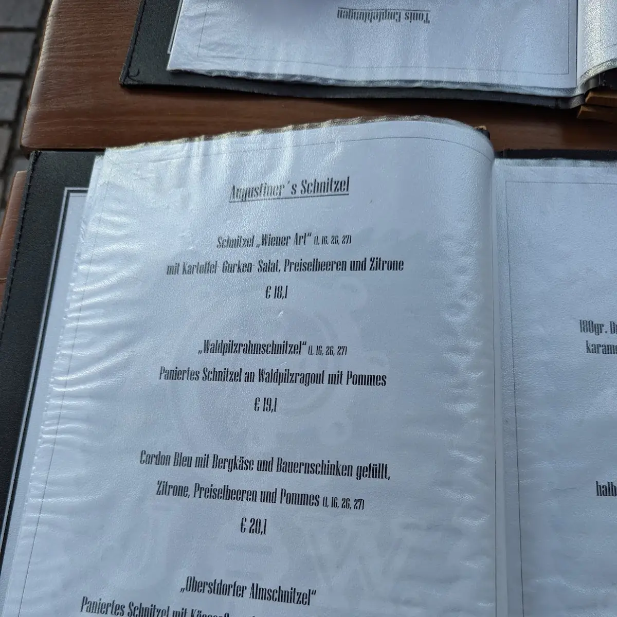Speisekarte, Landgasthof zum Augustiner