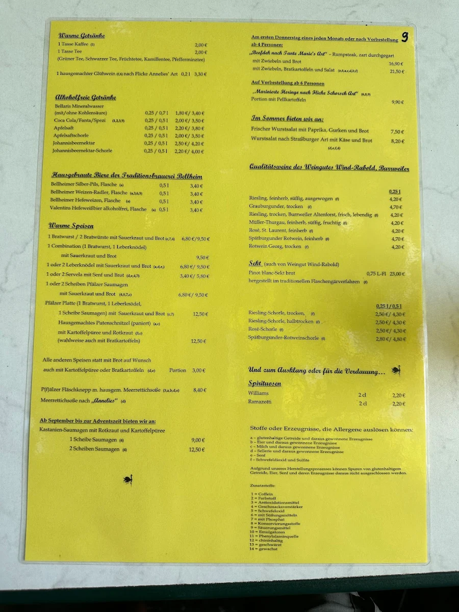 Speisekarte, Zum Schwanen