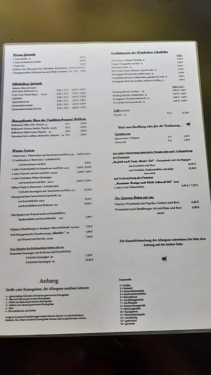 Speisekarte, Zum Schwanen