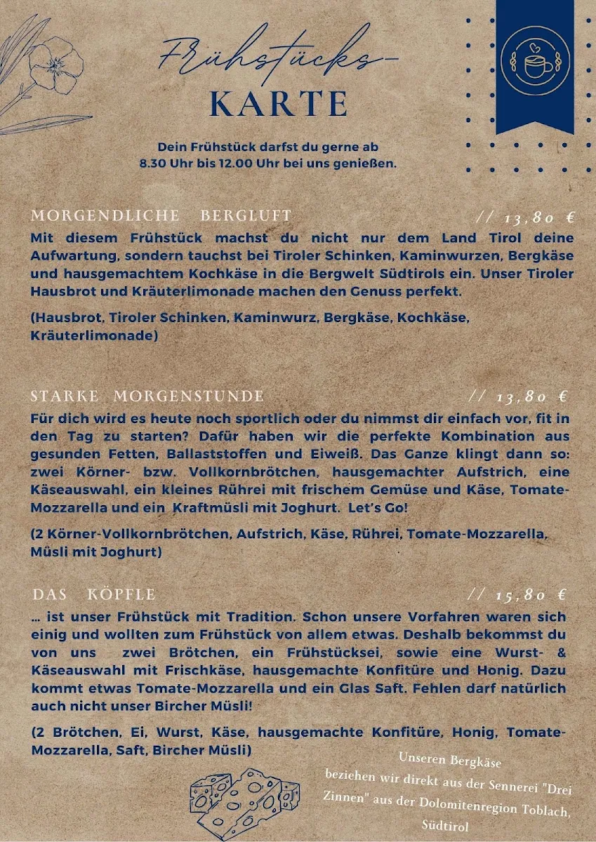 Speisekarte, Café Köpfle