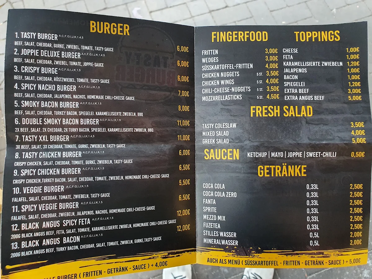 Speisekarte, Tasty Burger Minden