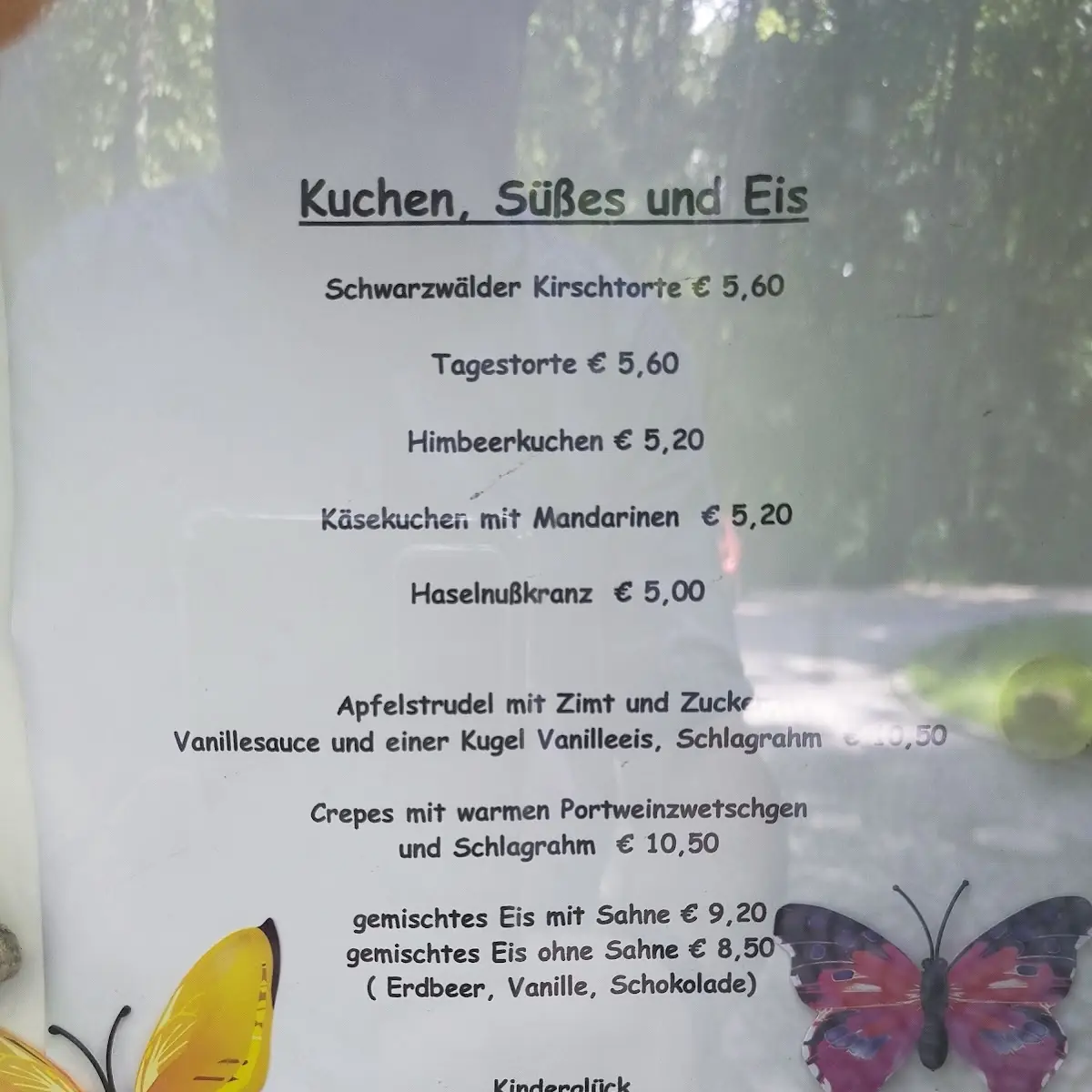 Speisekarte, Parkrestaurant Rosenau